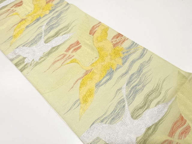 アンティーク　群鶴に霞模様織出し袋帯（材料）